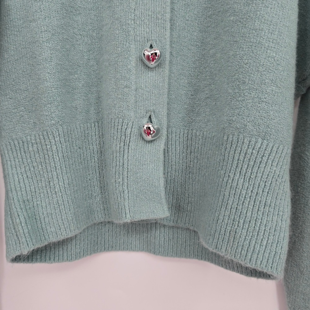 A New Day Womens Sage Green Heart Button‎ Collared Knit Cardigan Sweater Size M - Picture 6 of 11